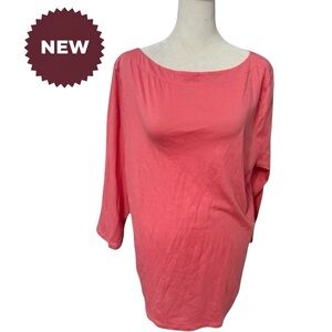 Loft Women's Pink/Coral Top with Bateau Neckline 3/4 Sleeves NWT XL